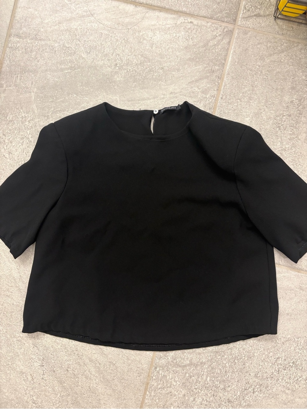 Classic Black Short-Sleeve Crewneck Blouse